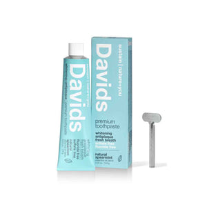 tube of toothpaste with box and metal turn key, Davids Premium Toothpaste 5.25oz in Natural Spearmint