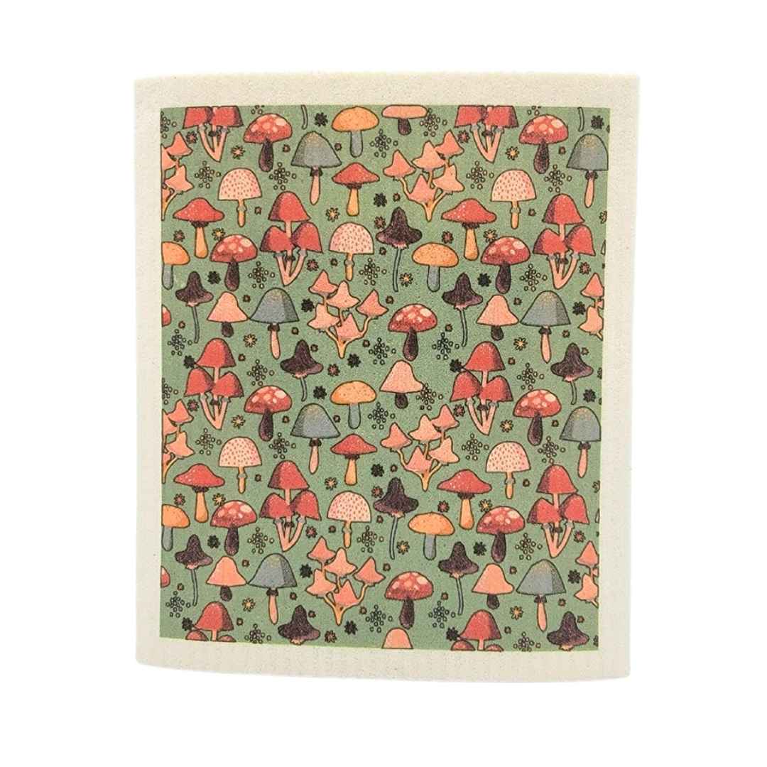 Swedish Dishcloth — Fall Mushrooms Sage