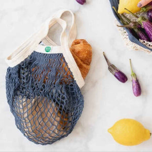 Reusable MINI Market String Bag in dusty Storm Blue color, made by EcoBags