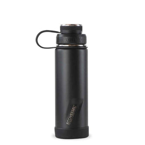 EcoVessel BOULDER vacuum insulated reusable stainless steel water bottle in BLACK SHADOW color, 20oz