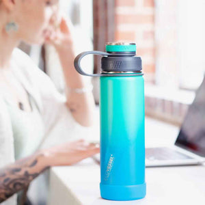 EcoVessel insulated reusable water bottle in Northern Lights, 20oz blue and teal ombre