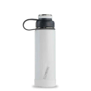 EcoVessel BOULDER vacuum insulated reusable stainless steel water bottle in WHITE color, 20oz