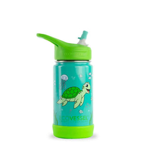 ecovessel kids insulated water bottle with turtle, green and blue ocean design