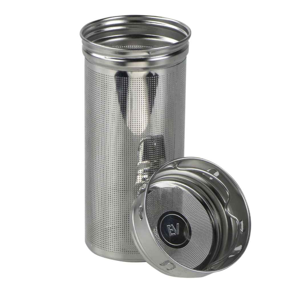 stainless steel flavor infuser strainer accessory for insulated drink containers by ecovessel, with top off
