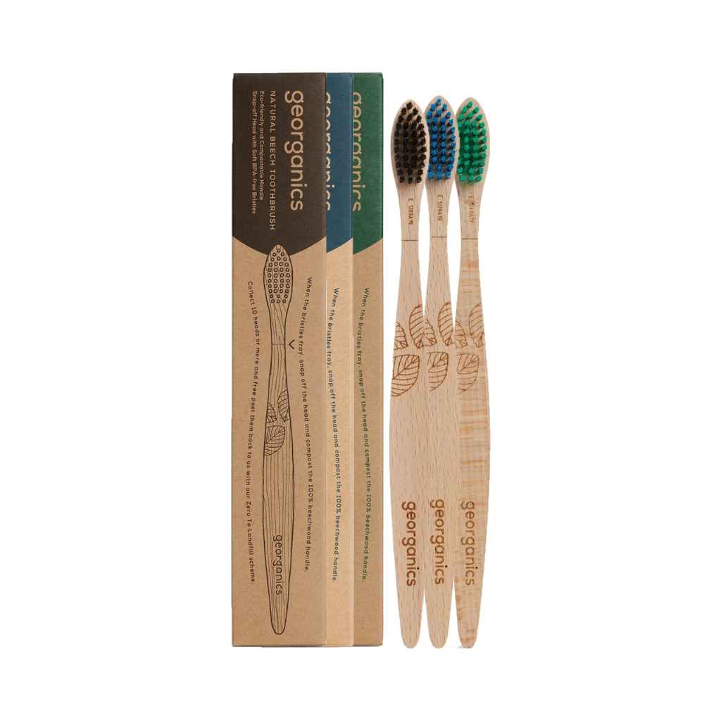 Georganics beechwood vegan toothbrushes come with your choice of soft, medium, or firm bristles.