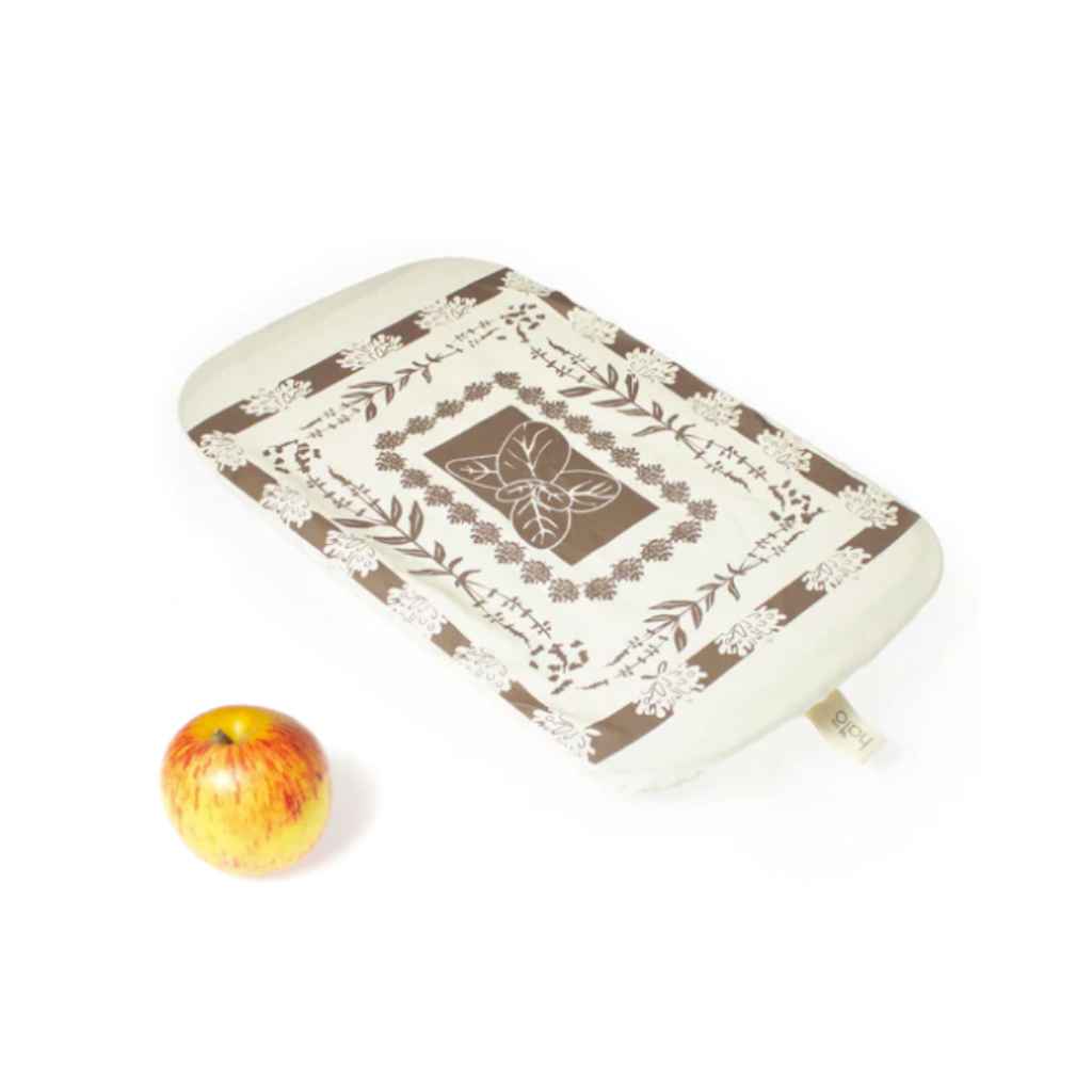 Organic Cotton Dish Cover, fits Rectangular dishes. Made in South Africa. Fair Trade Halo Dish Covers. Herbs Series print, in color "Coffee"