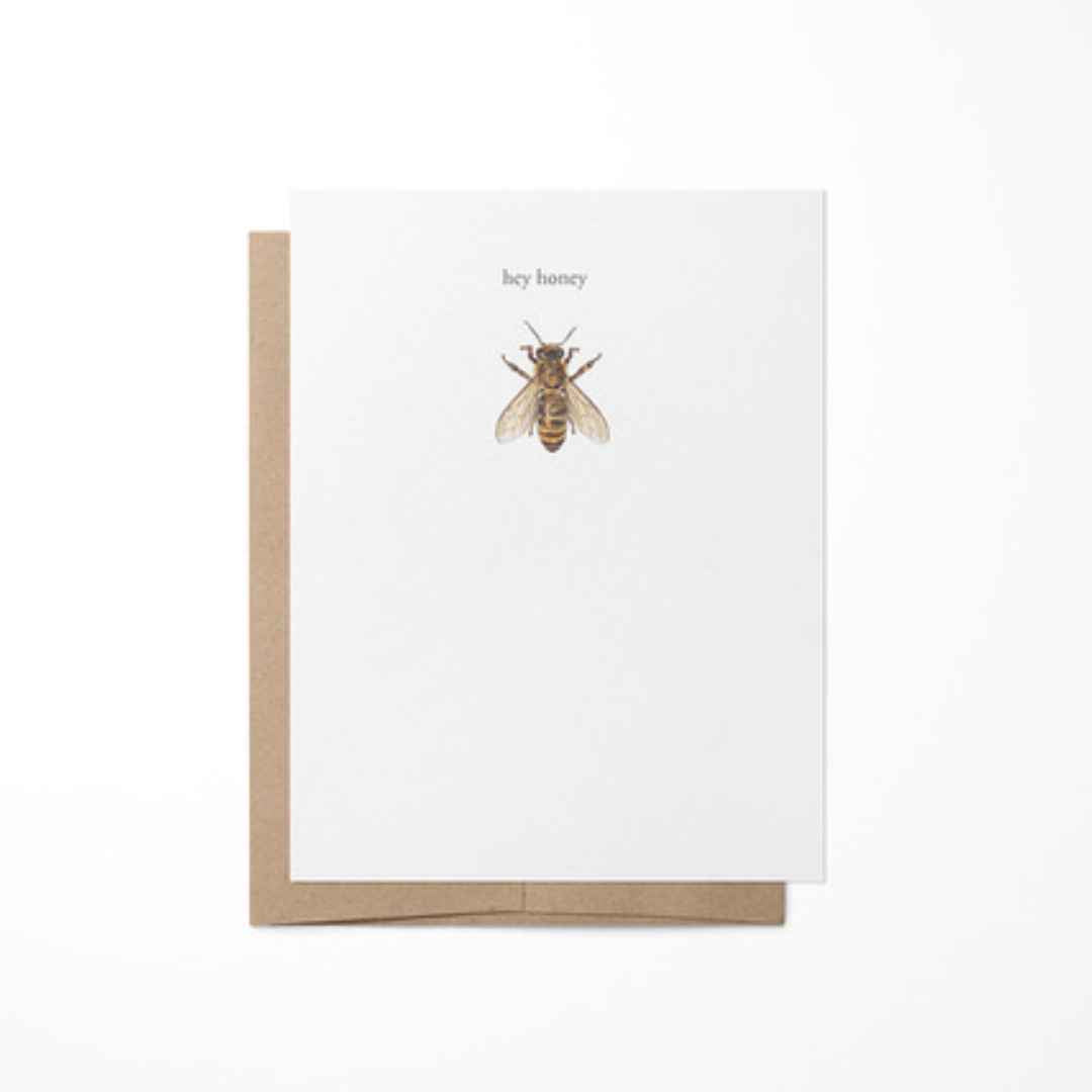 Heather S. Vitticore artisan notecards - hand drawn watercolor prints of animals and botanicals - Honey Bee with "hey honey" message on front