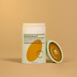natural, plastic-free hibar deodorant, bergamot and cedar scent, with container open