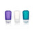 Refillable Silicone Squeeze Bottles for Travel made by humangear - GoToob+ is TSA approved for air travel. Designed in USA. 3-pack includes purple, clear, and teal silicone bottles.