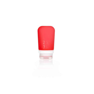 Refillable Silicone Squeeze Bottles for Travel made by humangear - GoToob+ is TSA approved for air travel. Designed in USA. Medium bottle in red.
