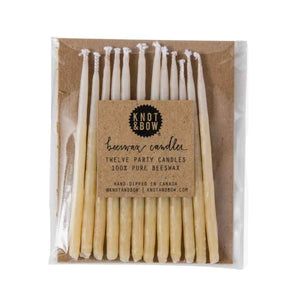 All-natural, dye-free, paraffin-free BEESWAX BIRTHDAY CANDLES, set of 12 ivory party candles made in USA.
