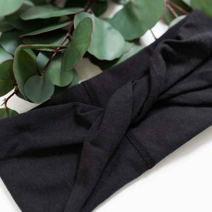 KOOSHOO™ organic cotton twist headband accessory, Fairtrade certified, black raven.