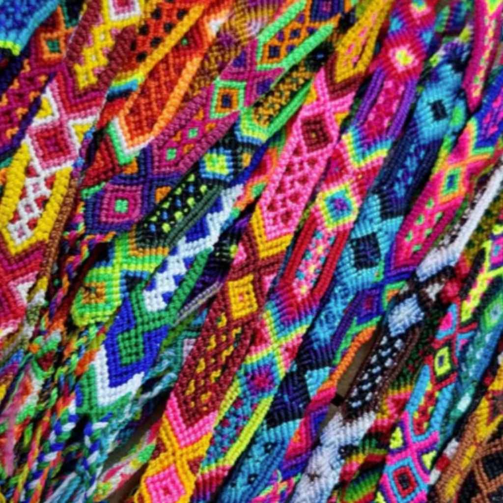 Handmade friendship bracelets, Fair Trade artisans, woman owned business, indigenous craftwork, handmade bracelets. Multicolored unique designs.