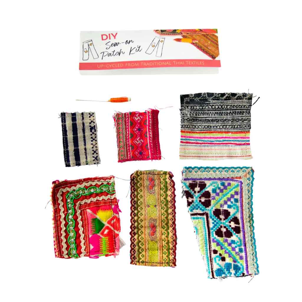 DIY Sew-On Patch Kit from Lumily made of upcycled traditional fabrics from Thailand. Fair Trade, Woman owned business.