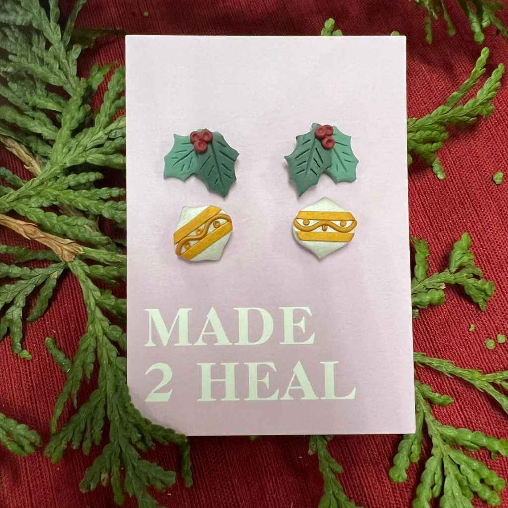 Holly &amp; Ornament Stud Earrings 2-Pack