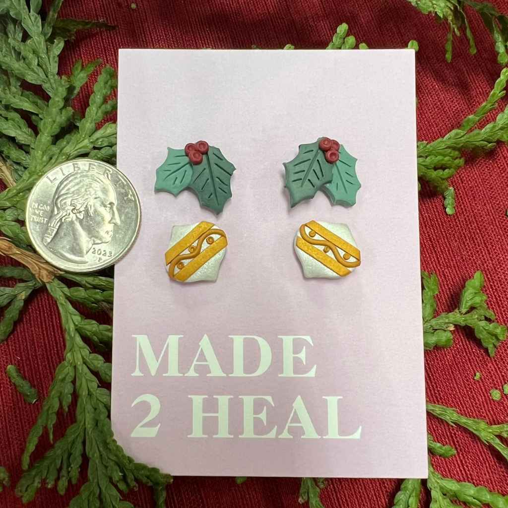 Holly & Ornament Stud Earrings 2-Pack