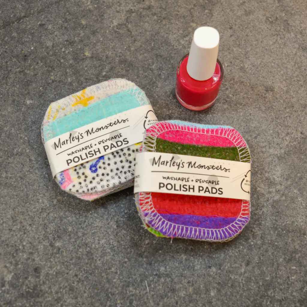 Marley&#39;s Monsters 100% cotton flannel reusable nail polish remover pads, 3 inches square, set of 4 multicolored pads