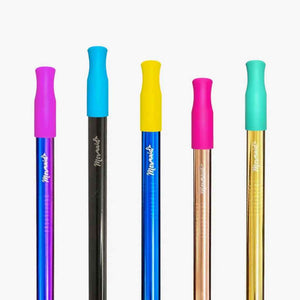 large silicone straw tip accessories shown in a variety of colors, fitting 12mm wide reusable straws