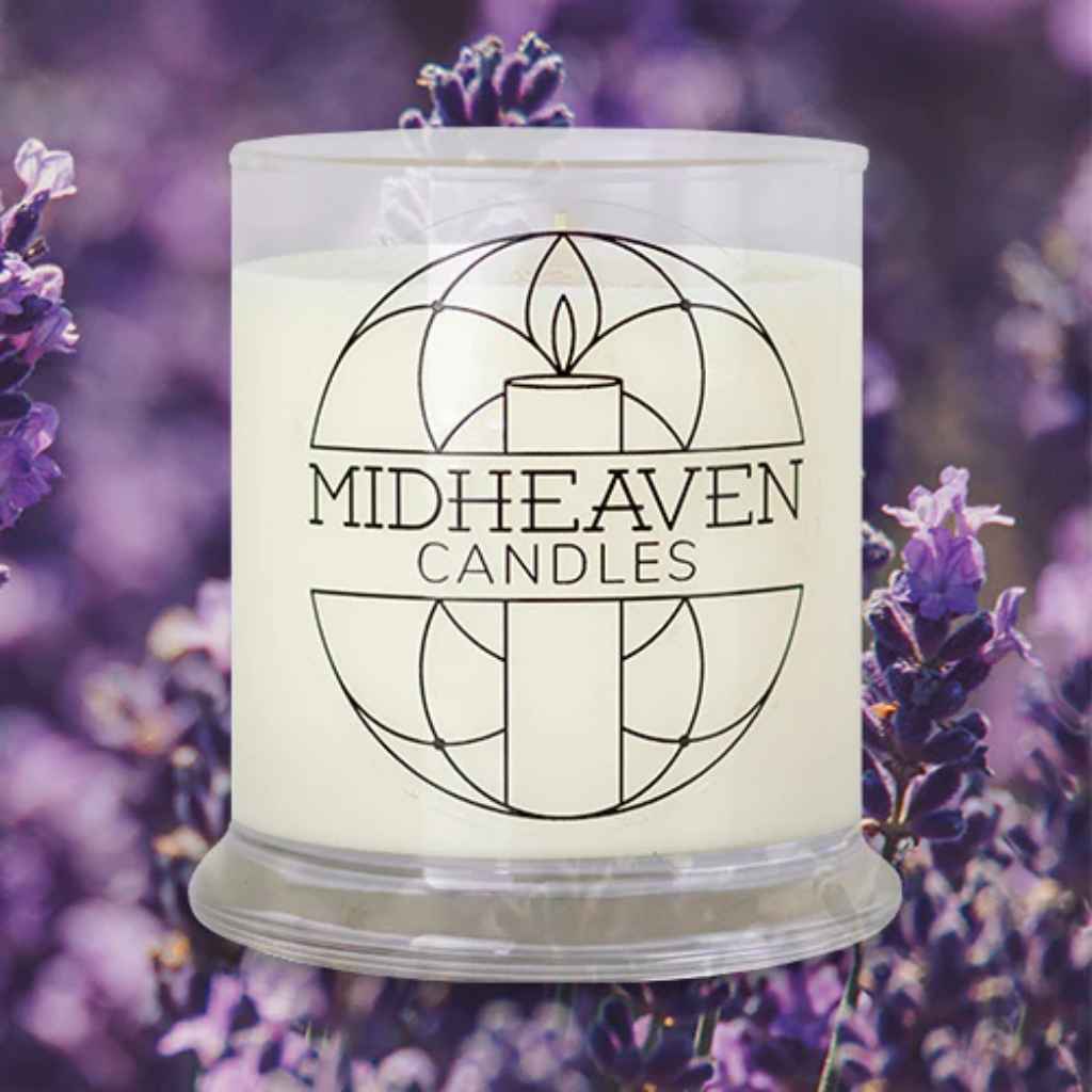 Soy candle with Lavender essential oils made by Midheaven Candles.
