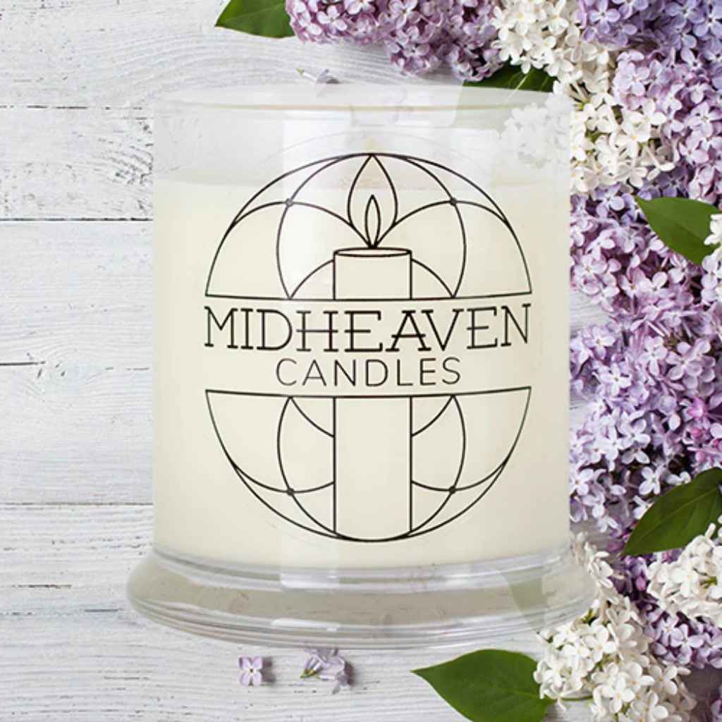 Soy candle with Lilac essential oils made by Midheaven Candles.