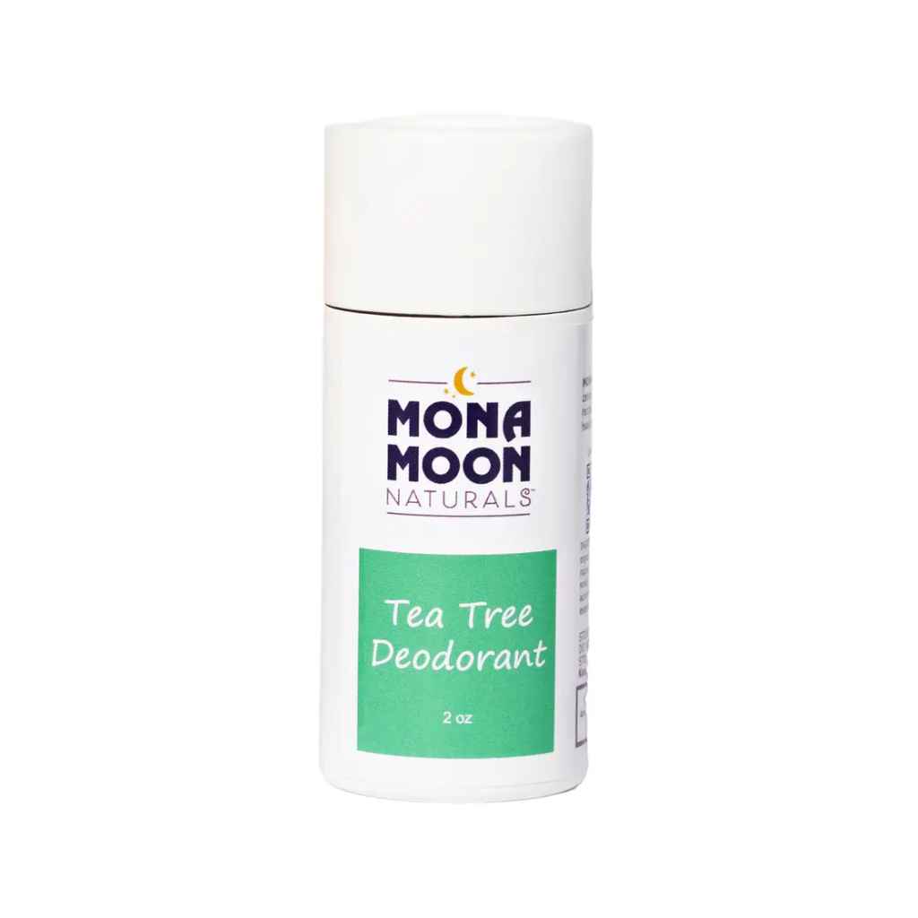 All-natural, aluminum-free deodorant scented with Tea Tree oil by Mona Moon Naturals. Compostable container, woman-owned business. Benefits the Breast Cancer Coalition in Rochester, NY. Made in USA. 