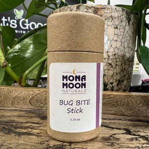 Mona Moon Naturals bug bite stick - natural itch relief for kids and sensitive skin. 1.25 oz paper tube. Made in USA.