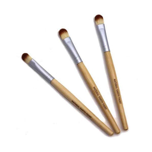 three paint brushes made of bamboo, metal grip, and vegan bristles made by Natural Earth Paint