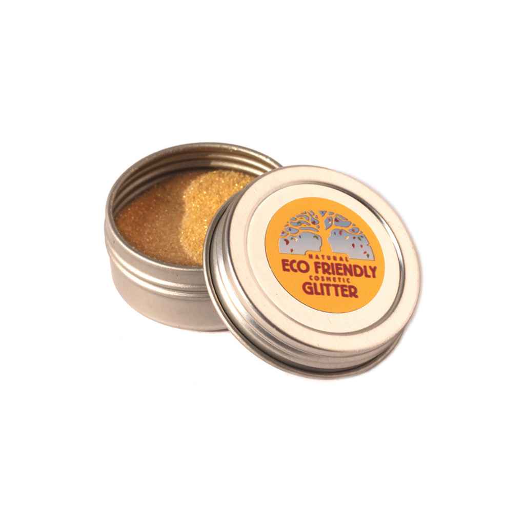 open tin container of gold Eco-Friendly Glitter made by Natural Earth Paint