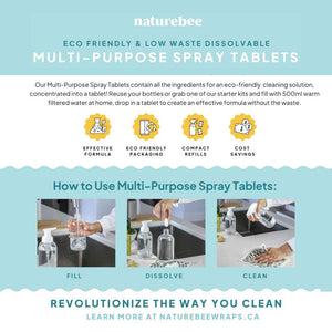 How to use Nature Bee's eco-friendly and low waste dissolvable multi-purpose spray tablets.