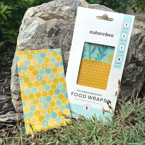 Eco-friendly beeswax wrap variety 3-pack featuring bee designs.