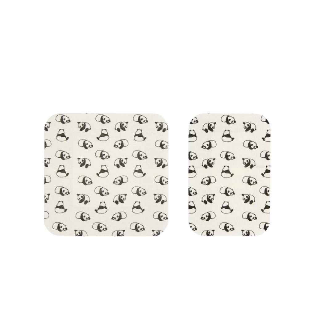 PATCH Eco First-Aid Kit all-natural bamboo bandages shown in two different sizes, with a panda design
