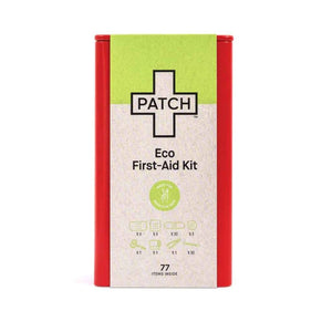 PATCH Eco First-Aid Kit with 77 items in a tin box.