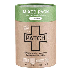 paper canister of 100 PATCH bamboo bandages in assorted sizes