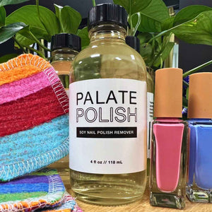 Soy-Based Nail Polish Remover in 4oz glass bottle made by Palate Polish. Made in USA, woman-owned business.
