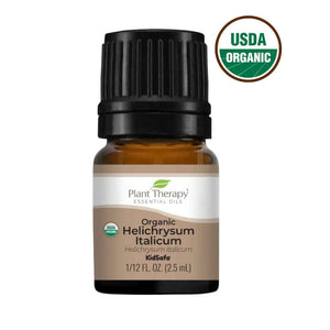 Plant Therapy pure Organic Helichrysum italicum essential oil. USDA Organic Certified, cruelty-free. 2.5mL bottle.