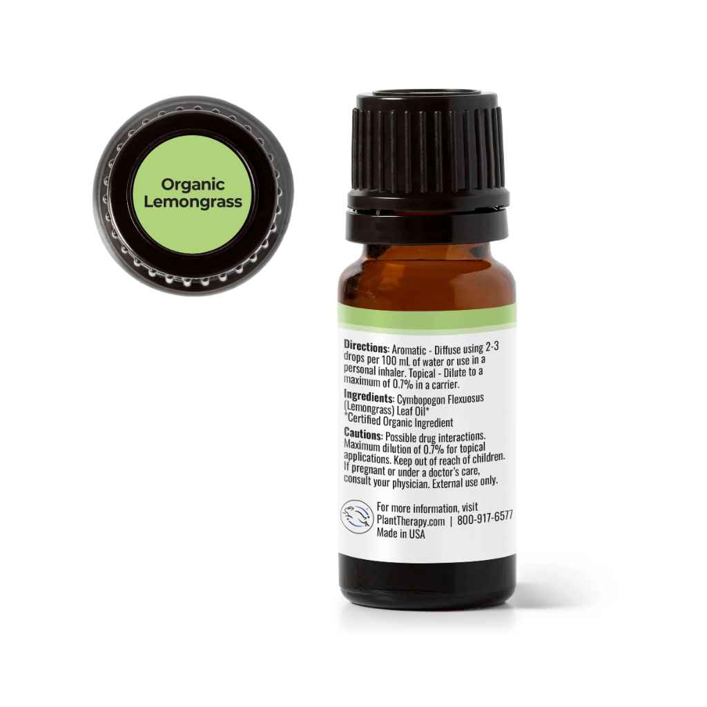 Plant Therapy Organic Lemongrass Essential Oil, 10ml glass bottle. USDA Organic.
