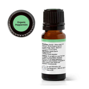 Plant Therapy Organic Spearmint Essential Oil, 10ml bottle. Kidsafe Mentha viridis. Made in USA. Certified organic. Shown with back label.