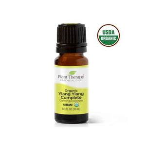 10 ml amber bottle with white and yellow label. organic ylang ylang essential oil blend by Plant Therapy
