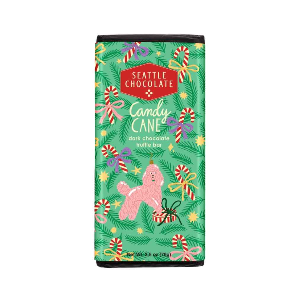 Seattle Chocolate - Candy Cane Dark Chocolate Truffle Bar, 2.5 oz. Kosher. Vegan. Woman-owned business. Made in USA