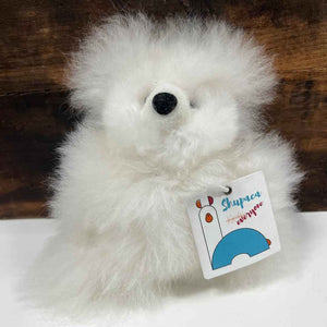 Shupaca stuffed bear, white, made of 100% baby alpaca fleece. 7" tall