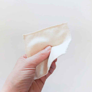 Organic Cotton Reusable Facial Cloths by Slow North at ShopWhatsGood.com - set of 8, in natural beige color. Made in Austin TX, USA.