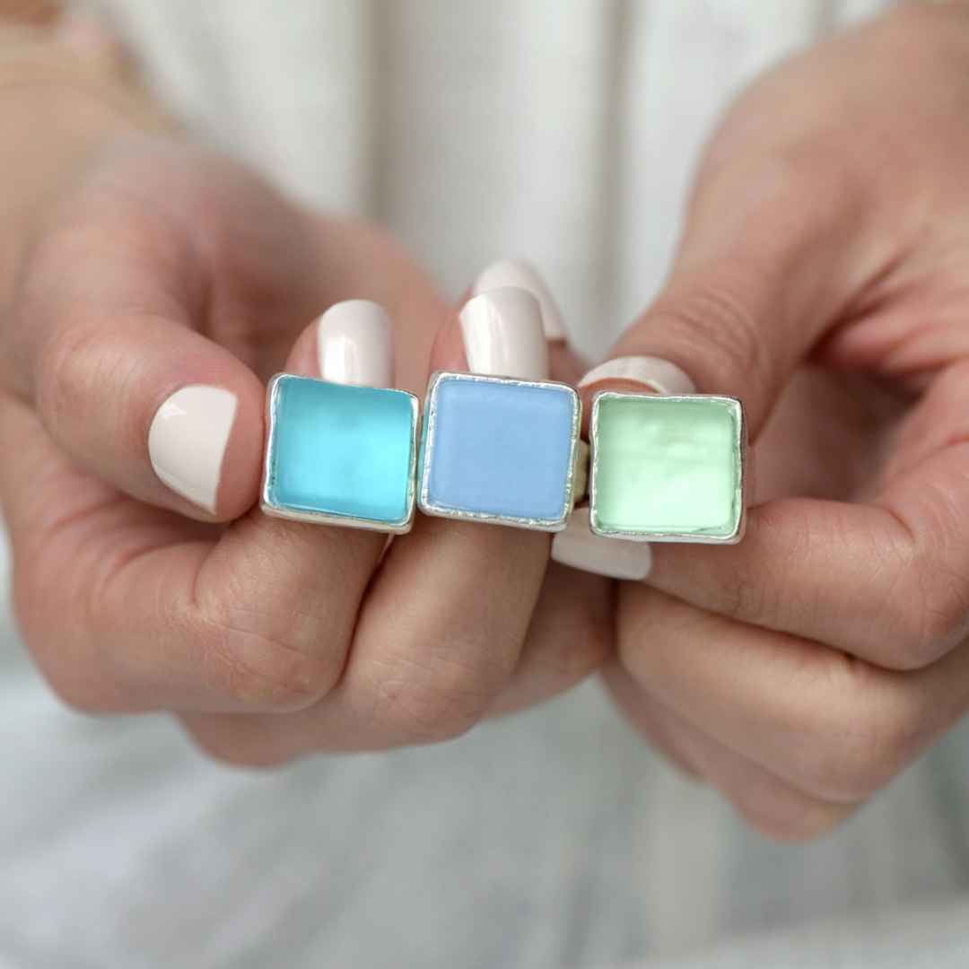 Upcycled Glass Cocktail Ring | Silver Band