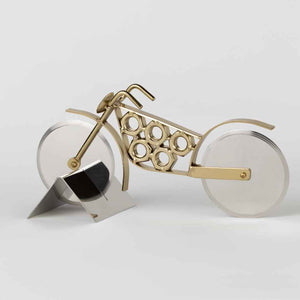 Motorcycle Pizza Cutter, handmade by Fair trade metalworkers in India out of stainless steel.