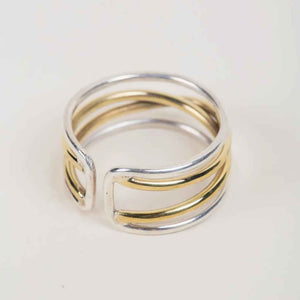 Sterling Silver and Brass ring made of recycled brass from bomshell casings, made in Cambodia, fair trade, upcycled meaningful jewelry, Brass Bombshell ring