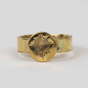 Brass ring made of recycled brass from bomshell casings, made in Cambodia, fair trade, upcycled meaningful jewelry, Brass Bombshell ring - Guiding Star design