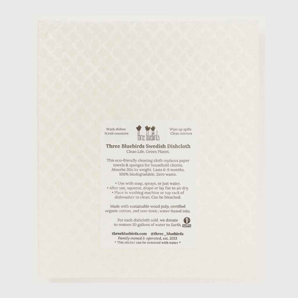 White Swedish Dishcloth with Teal Sea Shells Pattern Eco-Friendly - back side