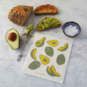 White Swedish Dishcloth Avocado Pattern Front Side Eco-Friendly