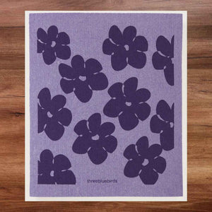 Purple Swedish Dishcloth with Violets Pattern Eco-Friendly