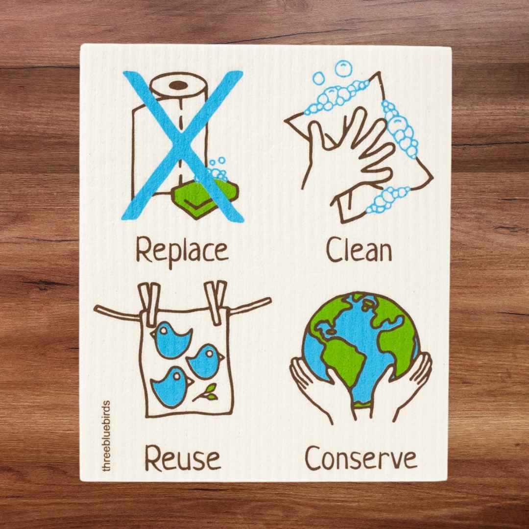 White Swedish Dishcloth "Eco" Messages Pattern