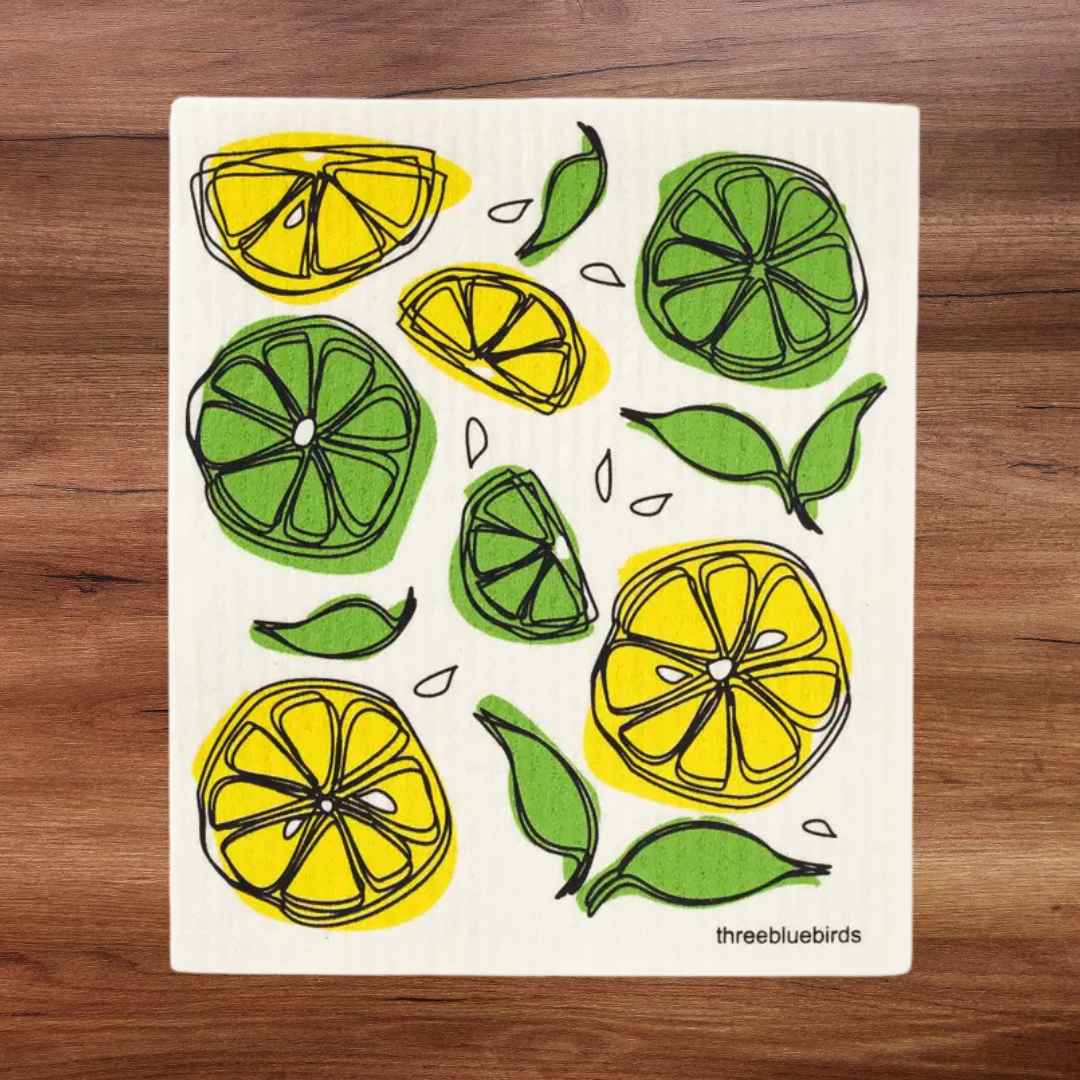 Swedish Dishcloth Lemons and Limes Pattern Front Side Eco-Friendly